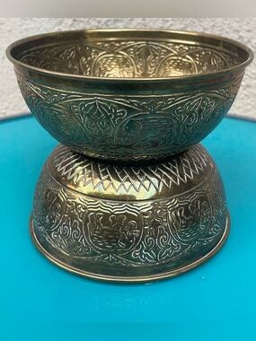 2 Small Ornate Decorative Bowls with Patina Accents